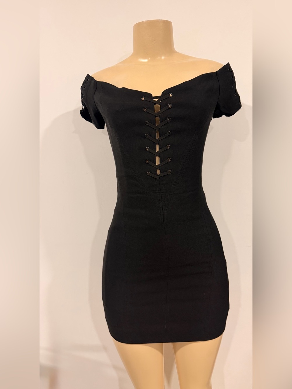Guess Black Lace-Up Mini Dress Size Medium Y2K 5